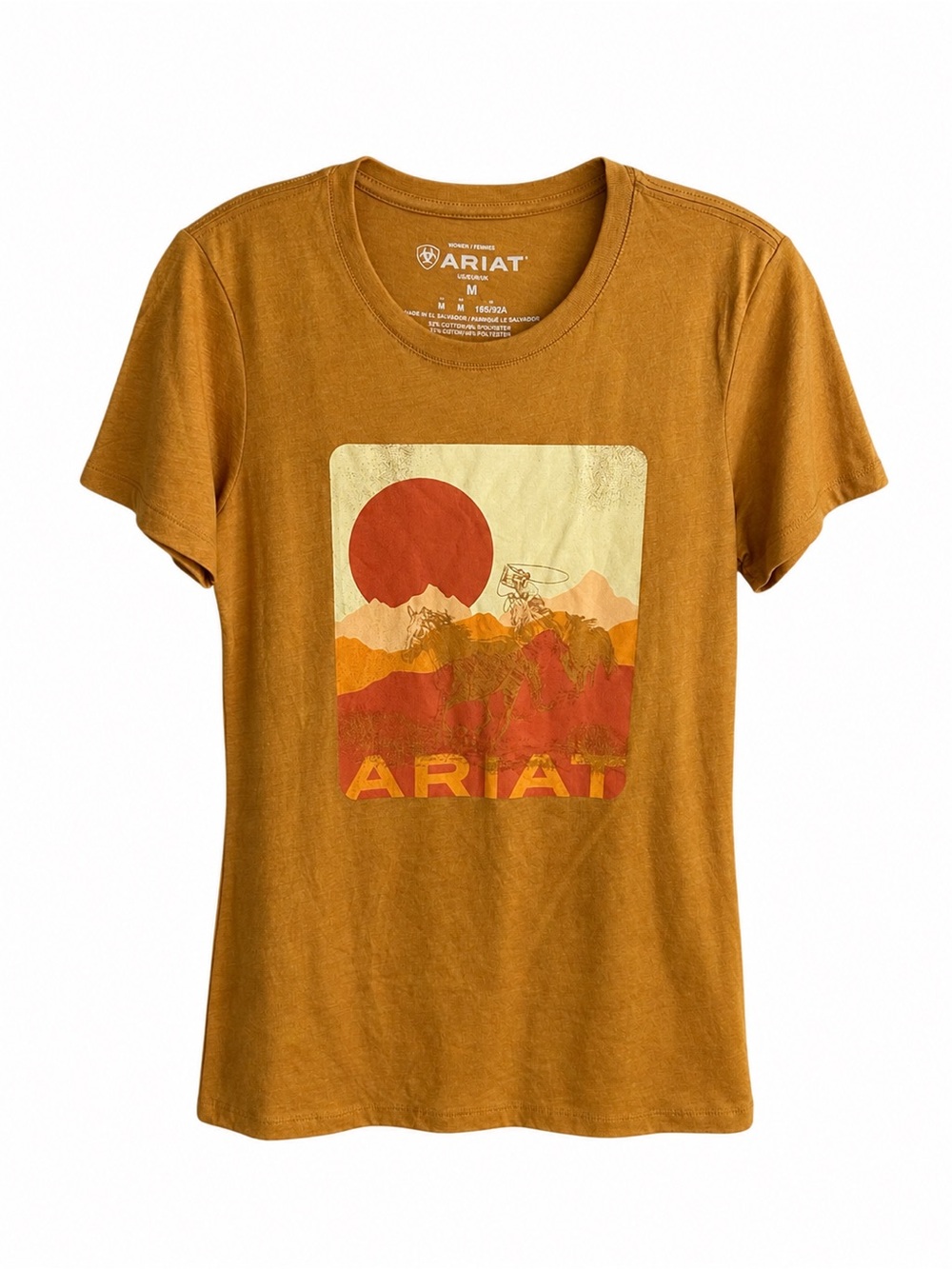 Ariat Mustard Tee with Retro Sunset Graphic